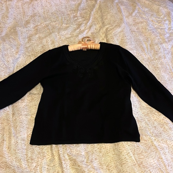 Vintage V Neck Black Sweater with Black Beading - Picture 1 of 3